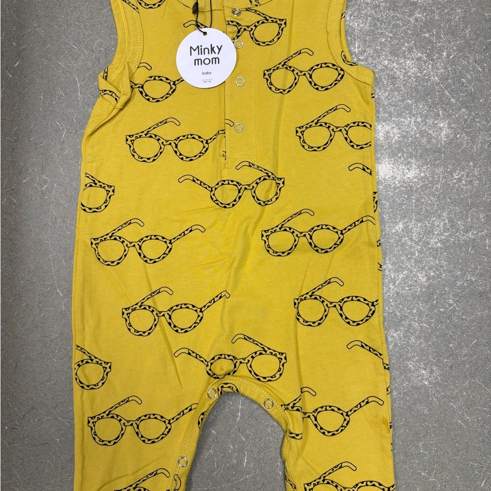Minky Mom Yellow Sunglasses Print Romper